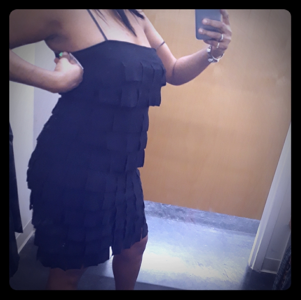 JS Collections black block fringe shimmy dress 10